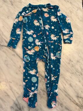 Posh Peanut NWOT Teal Unicorn Space footie - 9-12mo